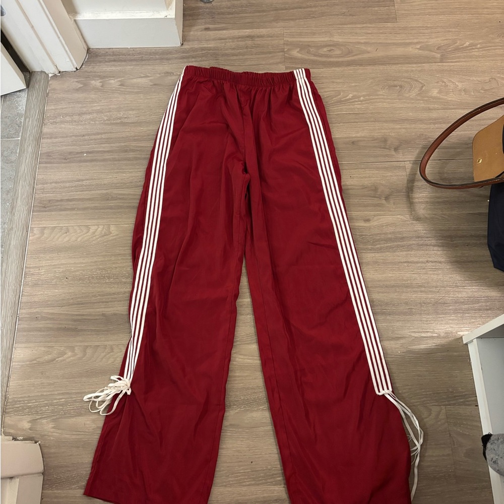 Edikted Red Track Pants with White Stripes